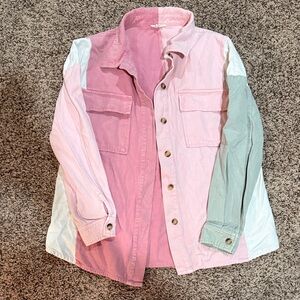 Colorblock Button-Up Shirt, Women’s Small